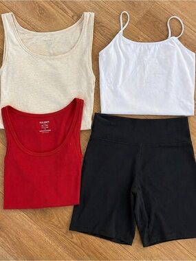 Bundle up -2 pairs of 1X black shorts, two tanks and one long sleeve shirt